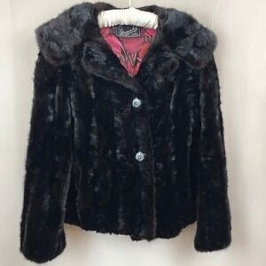 Vintage BENSKY Fur Womens (M) Swing Coat Button Pockets Black Whimsygoth 60s USA